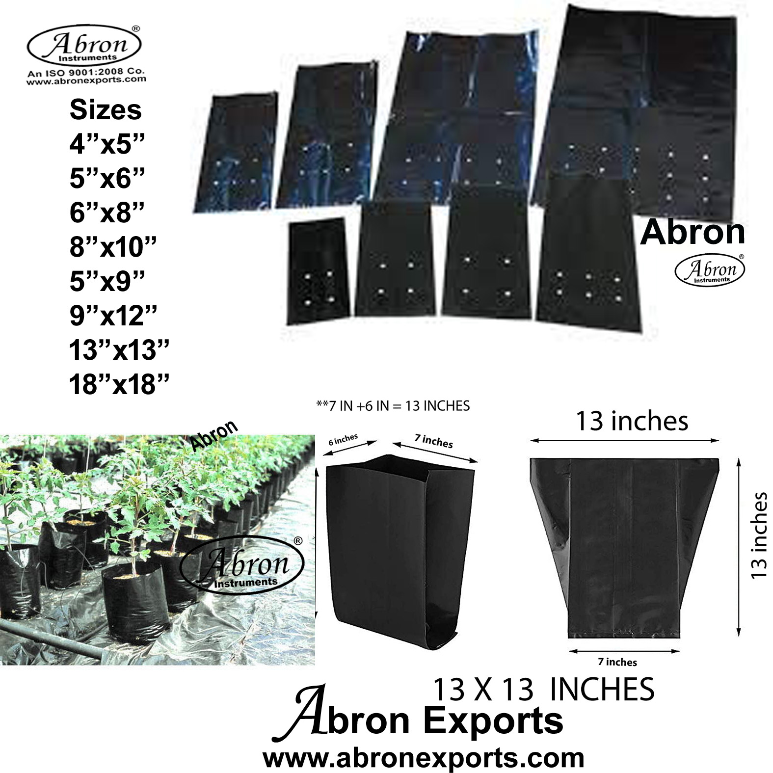 Seedling bag 13x13 inch 4x5 5x6 5x9  9x12 inch nersury agro agriculturing bag with holes for air water abron AG-3106PB